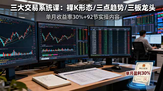 三大交易系统课：裸K形态/三点趋势/三板体系，单月收益率30%+92节实操内容 - 严选资源大全 - 严选资源大全