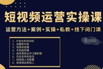 短视频运营实操课，运营方法+案例+实操+私教+线下闭门课 - 严选资源大全 - 严选资源大全