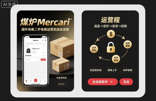 煤炉Mercari国外闲鱼二手电商运营实战全流程，仿品高利润，简单上手，闷声搞钱 - 严选资源大全 - 严选资源大全
