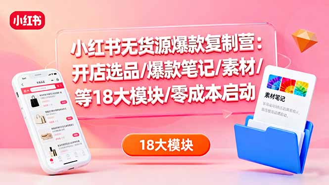 小红书无货源爆款复制营：开店选品/爆款笔记/素材/等18大模块/零成本启动 - 严选资源大全 - 严选资源大全
