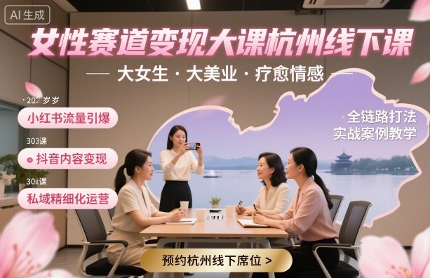 女性赛道变现大课杭州线下，大女生，大美业，疗愈情感，一套小红书、抖音、私域全链路打法 - 严选资源大全 - 严选资源大全
