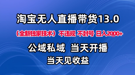 淘宝无人直播13.0,公域私域技术,不封号,不违规布局下半年旺季赛道,日入1K+(独家技术)【揭秘】 - 严选资源大全