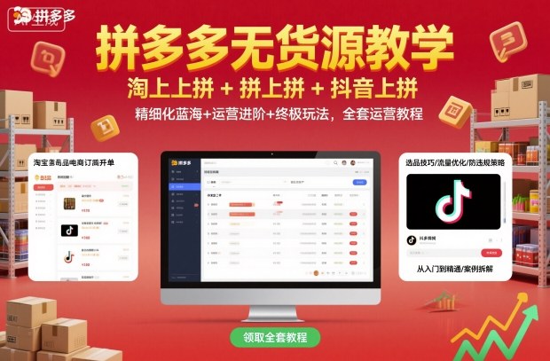 拼多多无货源教学，淘上拼+拼上拼+抖上拼，精细化蓝海+运营进阶+终极玩法，全套运营教程 - 严选资源大全