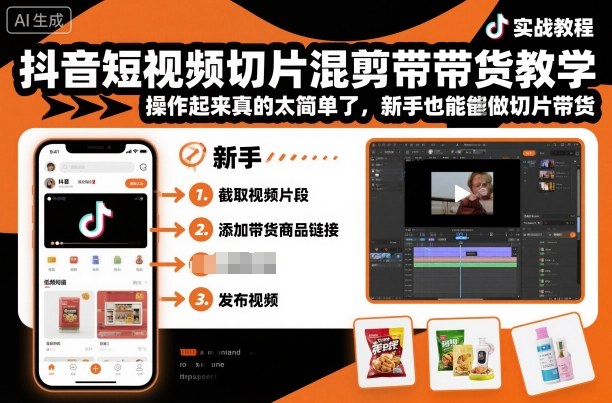 抖音短视频切片混剪带货教学,操作起来真的太简单了,新手也能做切片带货 - 严选资源大全