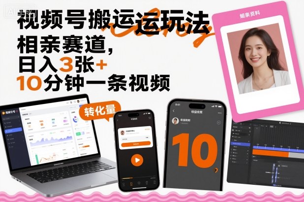 视频号搬运玩法，相亲赛道，日入3张+，10分钟一条视频 - 严选资源大全 - 严选资源大全