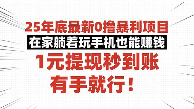 25年底最新0撸暴利项目,在家躺着玩手机也能赚钱,1元提现秒到账,有手… - 严选资源大全