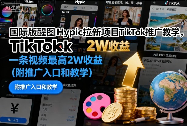 国际版醒图Hypic拉新项目TikTok推广教学，一条视频最高2W收益(附推广入口和教学) - 严选资源大全 - 严选资源大全
