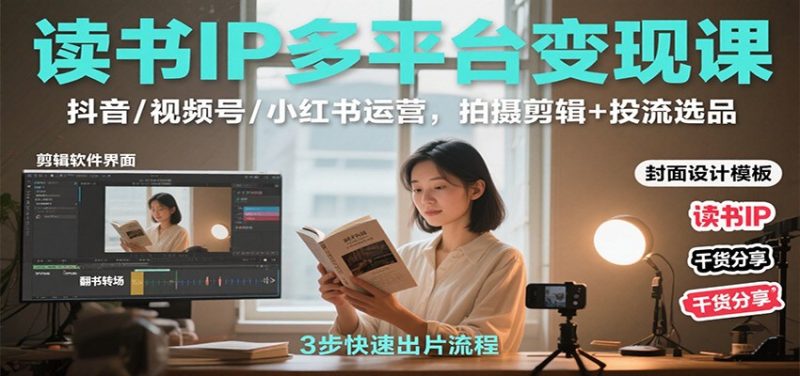 读书IP多平台变现课:抖音/视频号/小红书运营,拍摄剪辑+投流选品 - 严选资源大全 - 严选资源大全