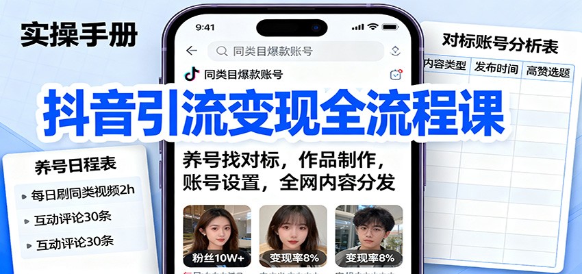 抖音引流变现全流程课:养号找对标,作品制作,账号设置,全网内容分发 - 严选资源大全