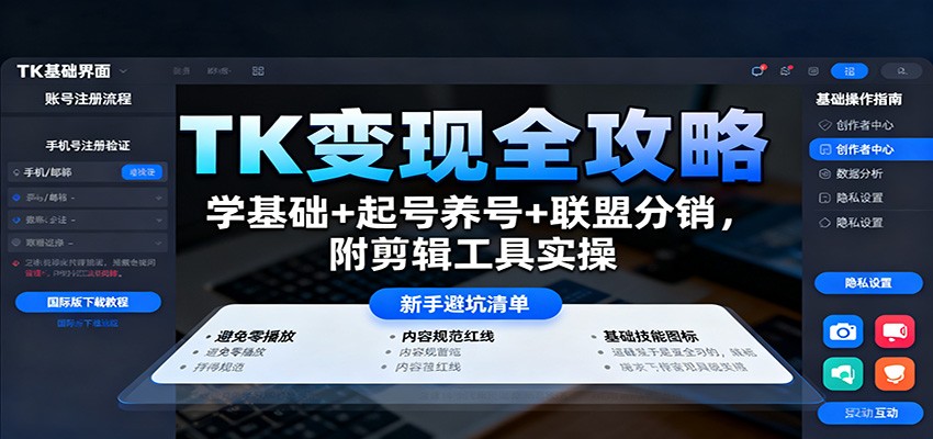 TK变现全攻略:学基础+起号养号+联盟分销,附剪辑工具实操 - 严选资源大全