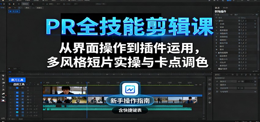 PR全技能剪辑课:从界面操作到插件运用,多风格短片实操与卡点调色 - 严选资源大全