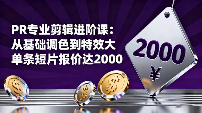 PR专业剪辑进阶课:从基础调色到特效大片的进阶技能,单条短片报价达2000 - 严选资源大全