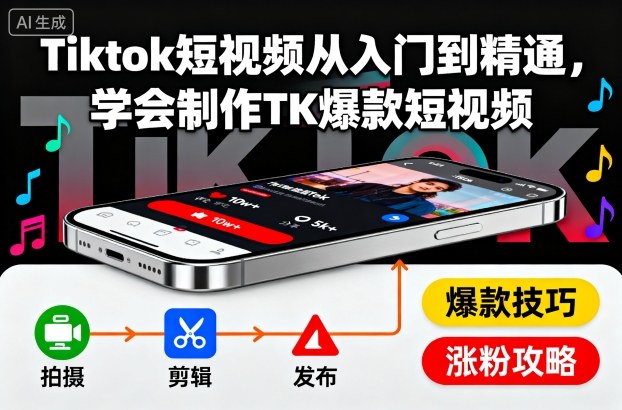 Tiktok短视频从入门到精通,学会制作TK爆款短视频 - 严选资源大全
