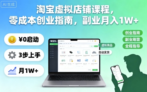 淘宝虚拟店铺课程,零成本创业指南,副业月入1W+ - 严选资源大全