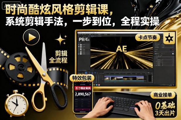 时尚酷炫风格剪辑课，系统剪辑手法，一步到位，全程实操 - 严选资源大全