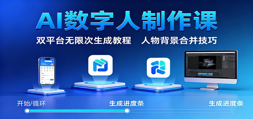 AI数字人制作课:双平台无限次生成教程,人物背景合并技巧 - 严选资源大全