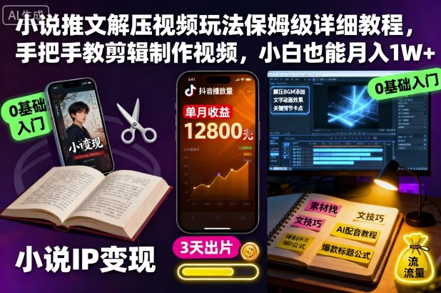 小说推文解压视频玩法保姆级详细教程,手把手教剪辑制作视频,小白也能月入1W+ - 严选资源大全