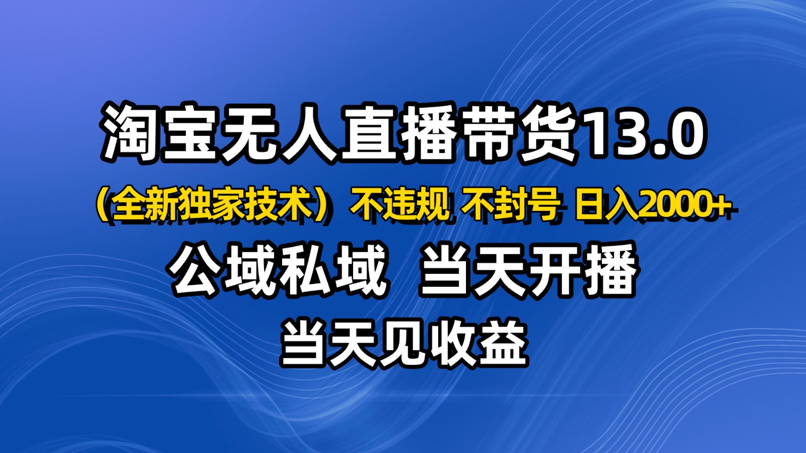 淘宝无人直播13.0,公域私域技术,不封号,不违规 布局下半年旺季赛道,日入2000+ - 严选资源大全