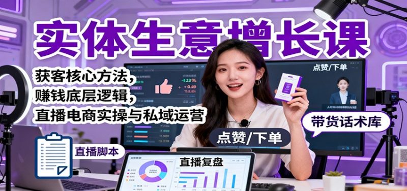 实体生意增长课:获客核心方法,赚钱底层逻辑,直播电商实操与私域运营 - 严选资源大全 - 严选资源大全