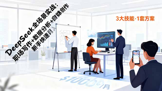 DeepSeek全场景实战：职场写作+数据分析+自媒体创作，新手快速月入过万 - 严选资源大全
