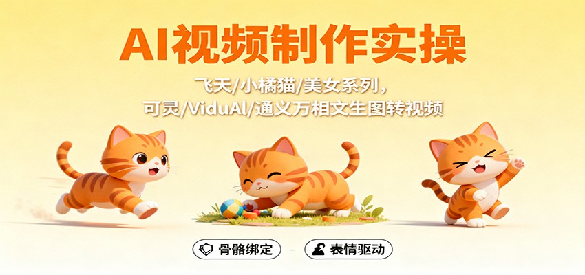 AI视频制作实操，飞天/小橘猫/美女系列，可灵/ViduAl/通义万相文生图转视频 - 严选资源大全