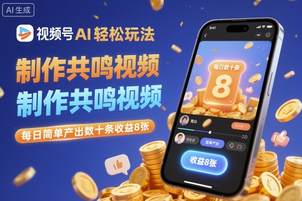 视频号AI轻松玩法,制作共鸣视频,每日简单产出数十条收益8张 - 严选资源大全