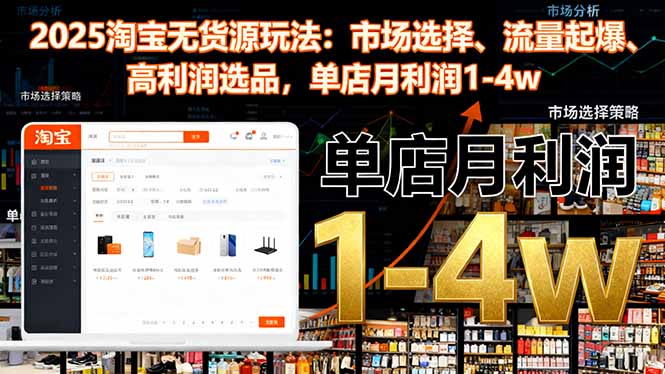 2025淘宝无货源玩法：市场选择、流量起爆、高利润选品，单店月利润1-4w - 严选资源大全