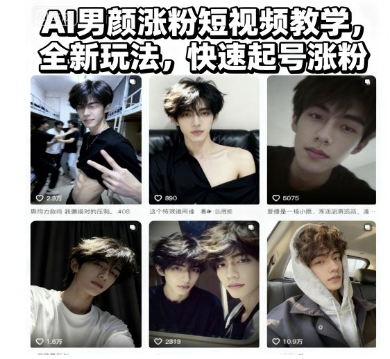 AI男颜涨粉短视频教学，全新玩法，快速起号涨粉 - 严选资源大全