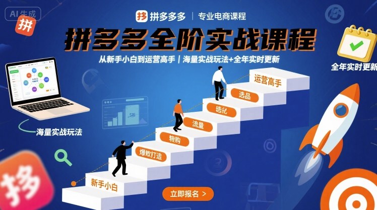 拼多多全阶实战课程，从新手小白到运营高手，海量实战玩法+全年实时更新【2025年10月更新】 - 严选资源大全