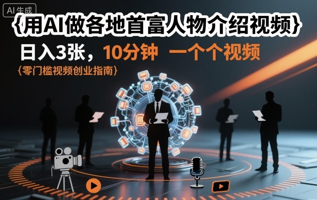 用AI做各地首富人物介绍视频，日入3张，10分钟一个视频 - 严选资源大全