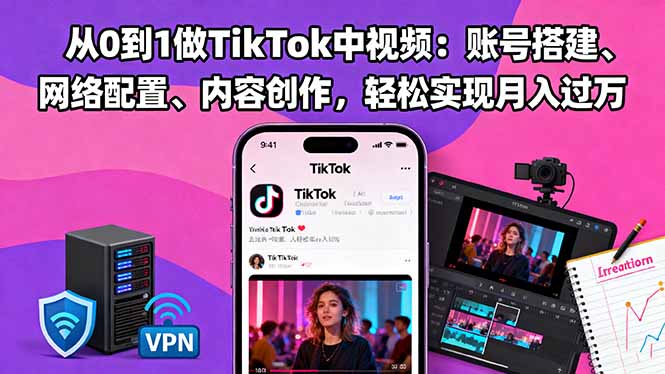从0到1做TikTok中视频:账号搭建、网络配置、内容创作,轻松实现月入过万 - 严选资源大全