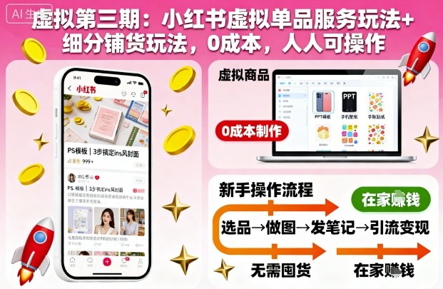 虚拟第三期:小红书虚拟单品服务玩法+细分铺货玩法,0成本,人人可操作(更新) - 严选资源大全