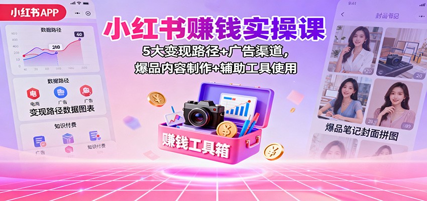 小红书赚钱实操课：5大变现路径+广告渠道，爆品内容制作+辅助工具使用 - 严选资源大全