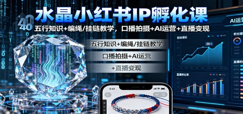 水晶小红书IP孵化课：五行知识+编绳/挂链教学，口播拍摄+AI运营+直播变现 - 严选资源大全 - 严选资源大全