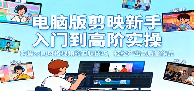 电脑版剪映新手入门到高阶实操，实操不同风格视频的剪辑技巧，轻松产出高质量作品 - 严选资源大全 - 严选资源大全
