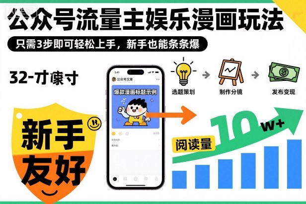 公众号流量主娱乐漫画玩法,只需3步即可轻松上手,新手也能条条爆 - 严选资源大全