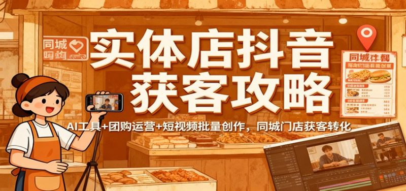 实体店抖音获客攻略：AI工具+团购运营+短视频批量创作，同城门店获客转化 - 严选资源大全 - 严选资源大全