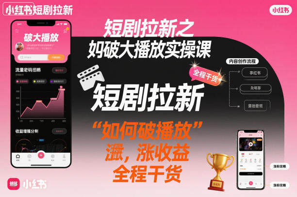 短剧拉新之小红书如何破大播放实操课，如何破播放，涨收益，全程干货 - 严选资源大全
