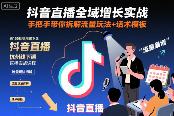 抖音直播全域增长实战第155期杭州线下课，手把手带你拆解流量玩法+话术模板 - 严选资源大全