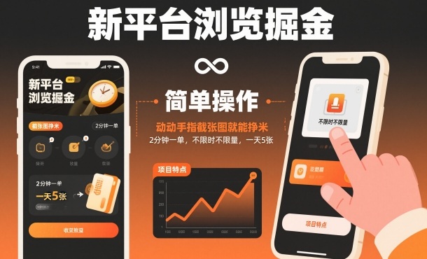 新平台浏览掘金，动动手指截张图就能挣米，2分钟一单，不限时不限量，一天5张【揭秘】 - 严选资源大全