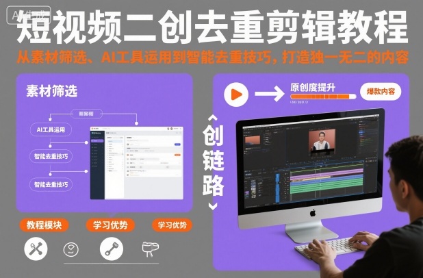 短视频二创去重剪辑教程,从素材筛选、AI工具运用到智能去重技巧,打造独一无二的内容 - 严选资源大全
