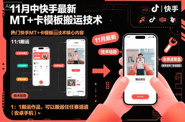 11月中快手最新MT+卡模板搬运技术,1:1搬运作品,可以搬运任何赛道(安卓手机) - 严选资源大全