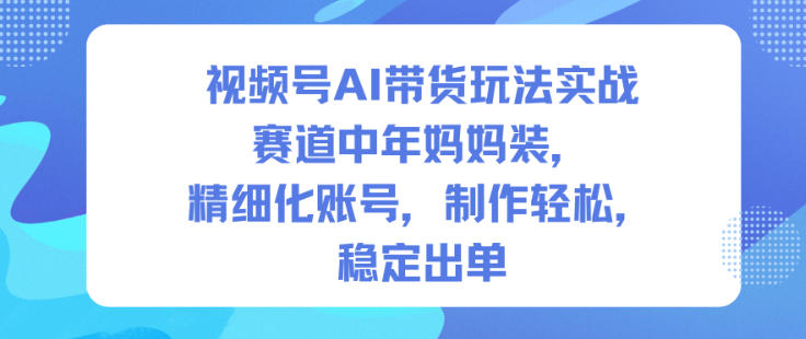 视频号AI带货玩法实战,赛道中年妈妈装,精细化账号,制作轻松,稳定出单 - 严选资源大全