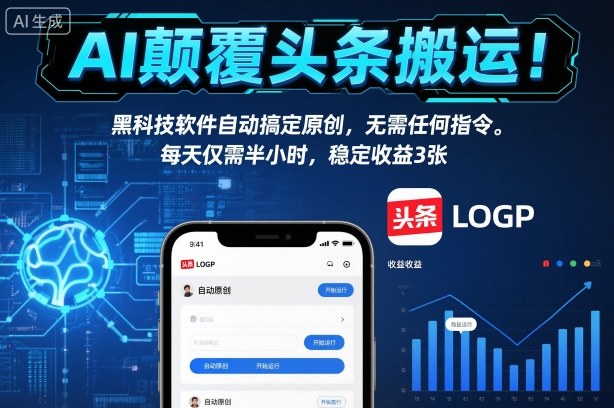 AI颠覆头条搬运！黑科技软件自动搞定原创，无需任何指令。每天仅需半小时，稳定收益3张【揭秘】 - 严选资源大全