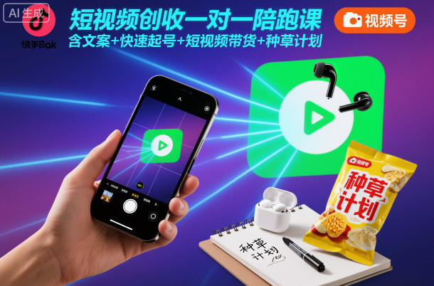 短视频创收一对一陪跑课，含文案+快速起号+短视频带货+种草计划 - 严选资源大全