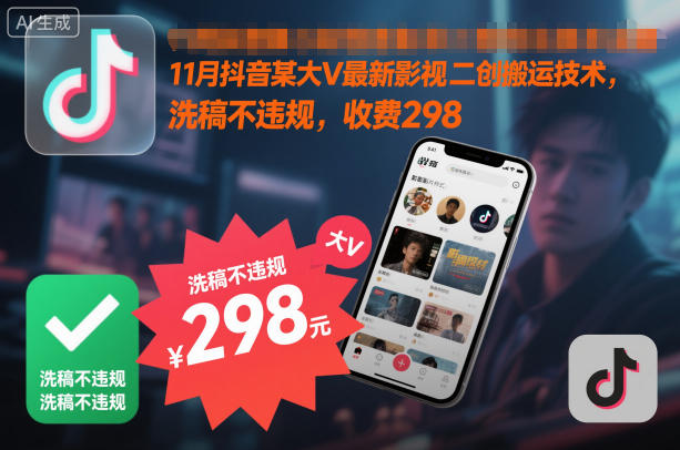 11月抖音某大V最新影视二创搬运技术，洗稿不违规，收费298 - 严选资源大全