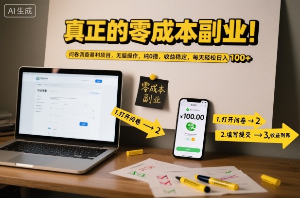 真正的零成本副业！问卷调查暴利项目，无脑操作，纯0撸，收益稳定，每天轻松日入100+【揭秘】 - 严选资源大全