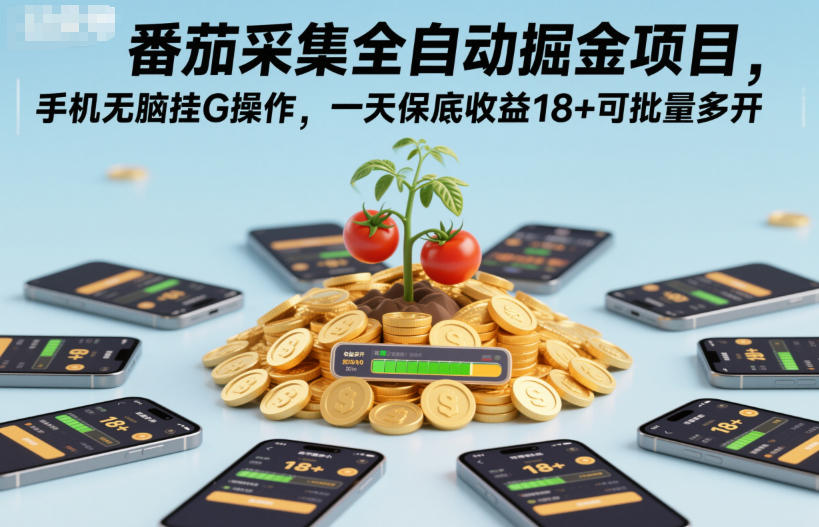 番茄采集全自动掘金项目，手机无脑挂G操作，一天保底收益18+可批量多开【揭秘】 - 严选资源大全