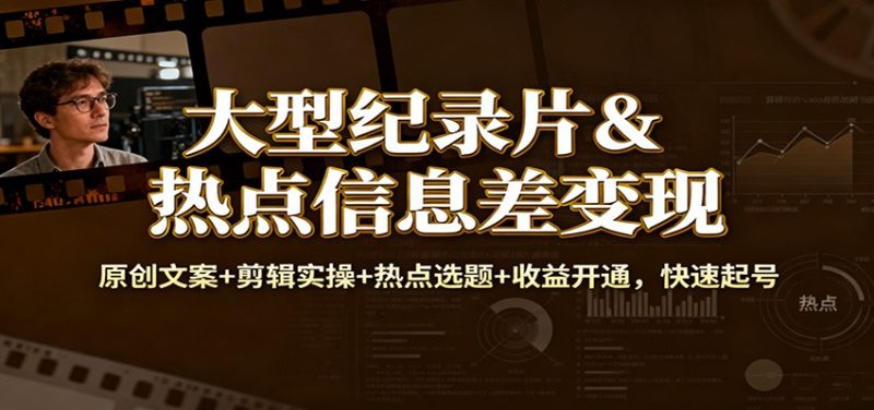 大型纪录片&热点信息差变现:原创文案+剪辑实操+热点选题+收益开通,快速起号 - 严选资源大全 - 严选资源大全