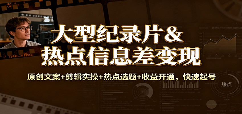 大型纪录片&热点信息差变现:原创文案+剪辑实操+热点选题+收益开通,快速起号 - 严选资源大全